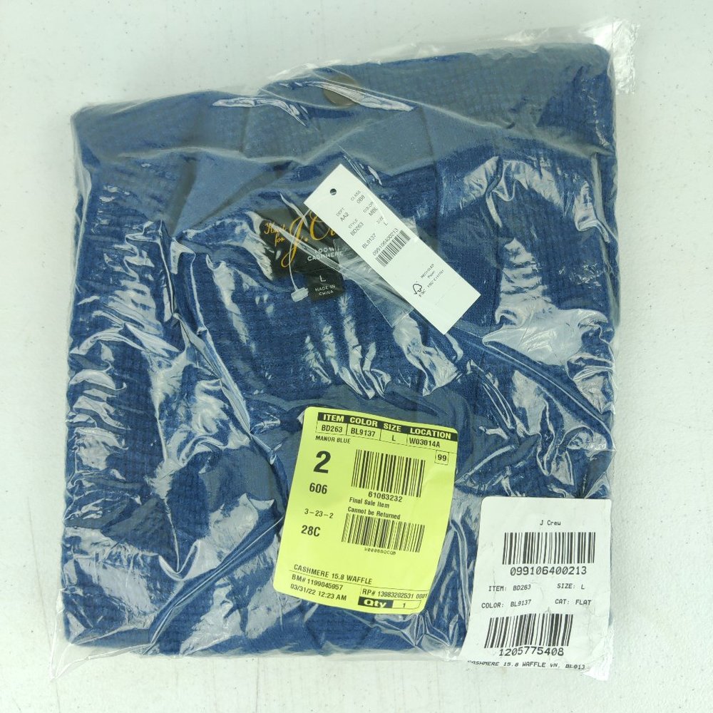 NWT J Crew 100% Cashmere Waffle V-Neck Cardigan Sweater, Manor Blue - Picture 2 of 2